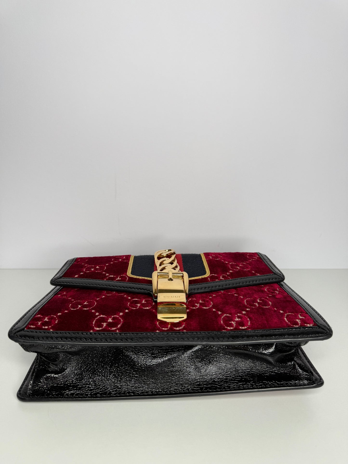 Gucci GG Velvet Small Sylvie Shoulder Bag Burgundy