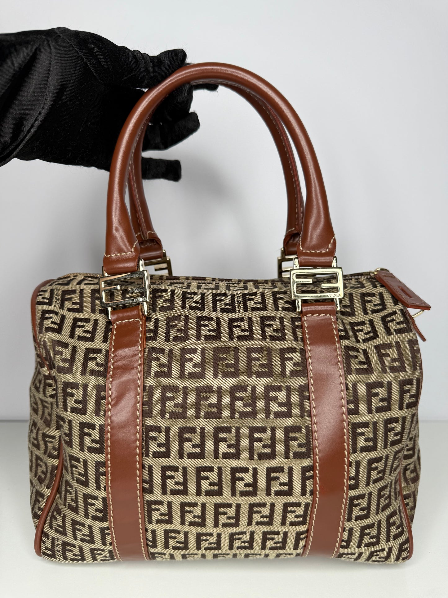 Fendi Brown Zucchino Canvas Boston Bag