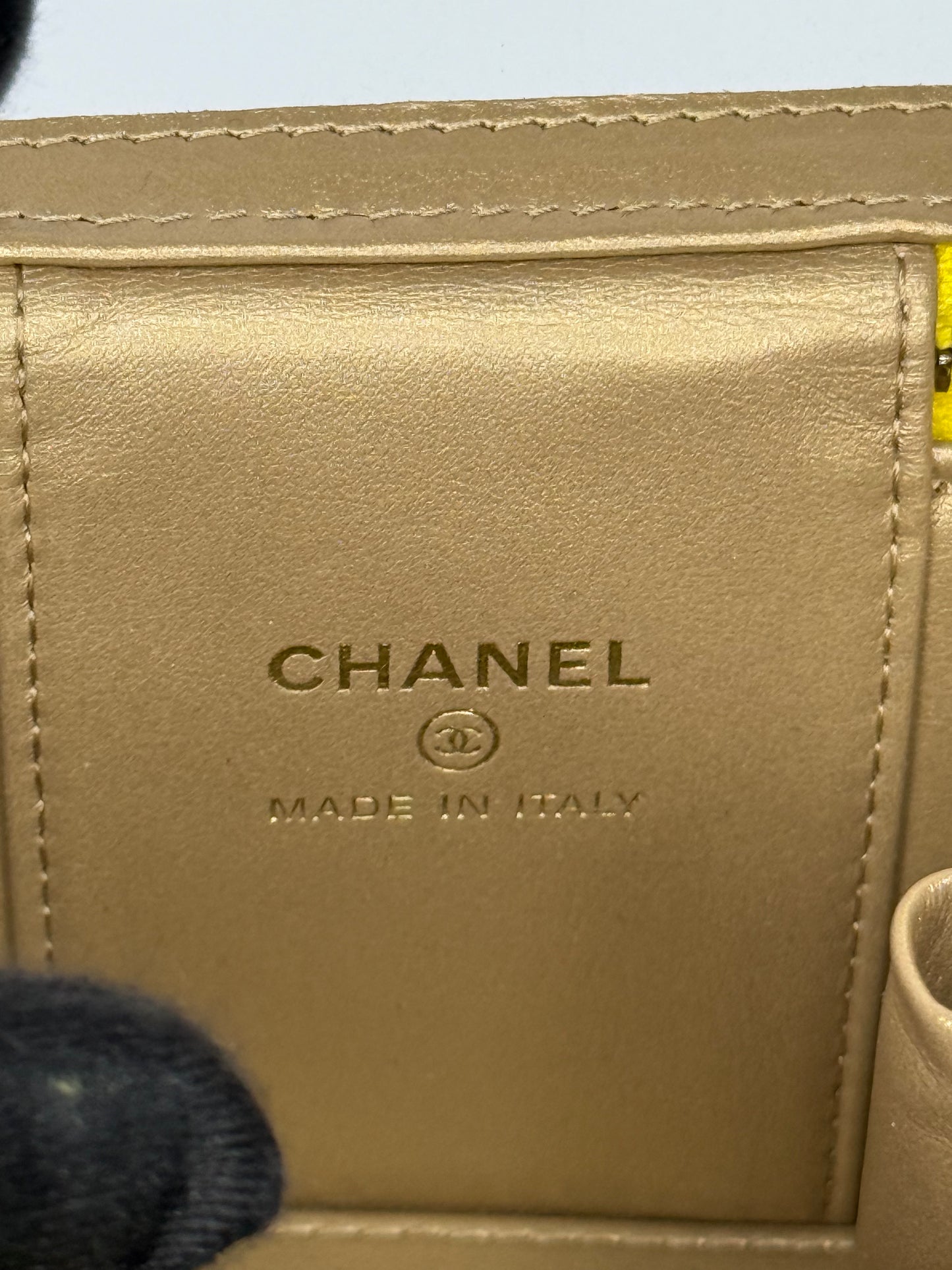 Chanel Yellow Lambskin Quilted Pearl Crush Mini Vanity Case