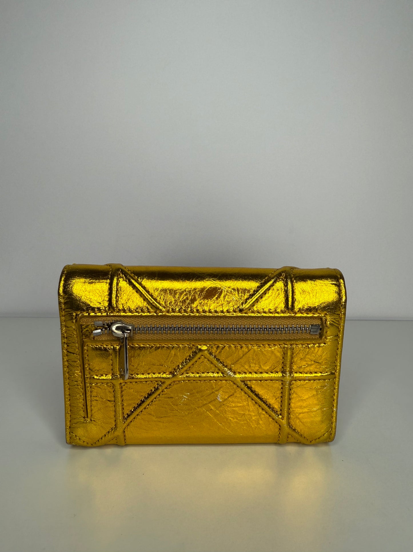 Christian Dior Yellow Gold Grained Leather Diorama Medium Flap Bag with Wallet