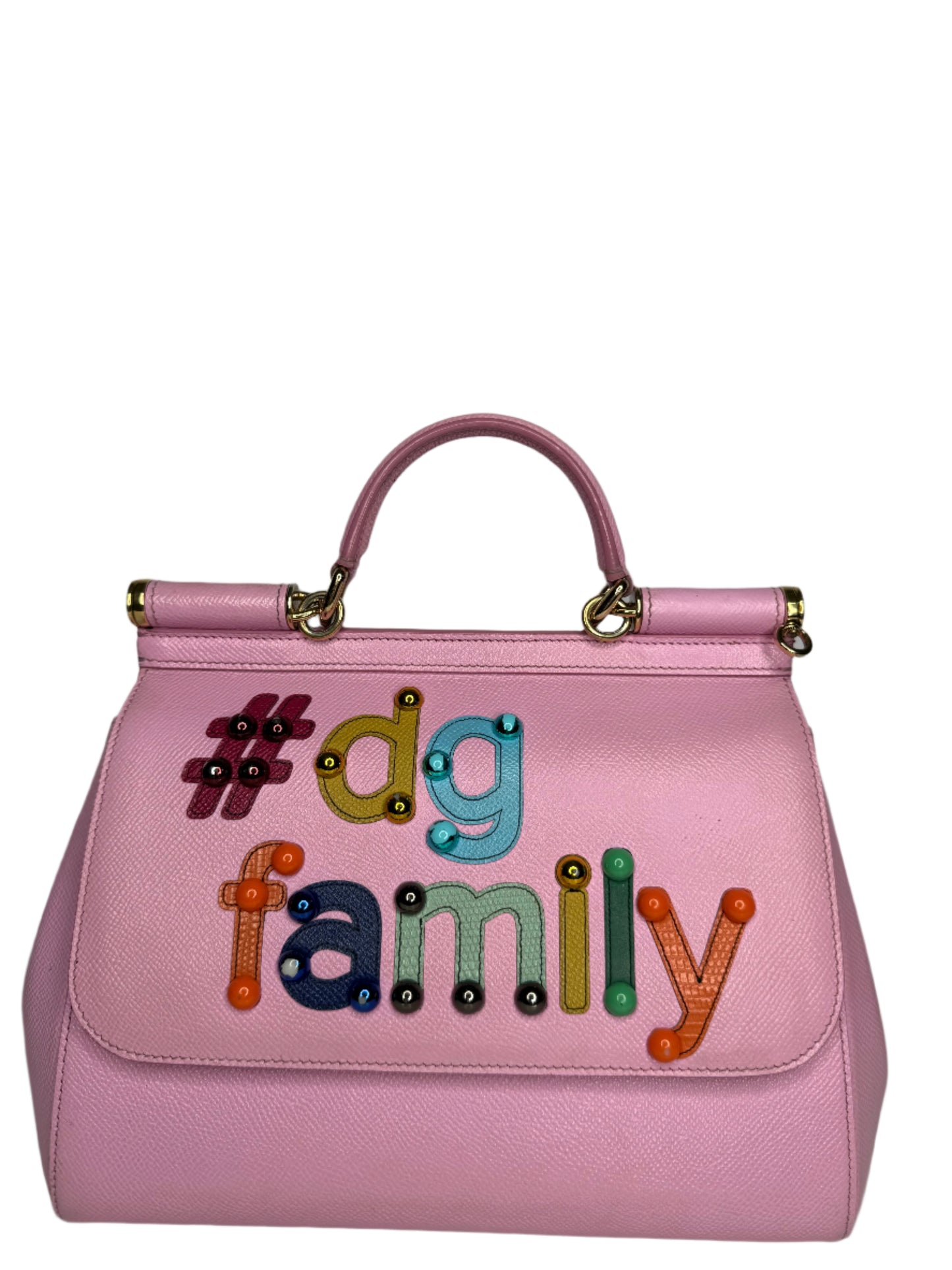 Dolce Gabbana Light Pink Dauphine Leather Medium Miss Sicily DG Family Patch