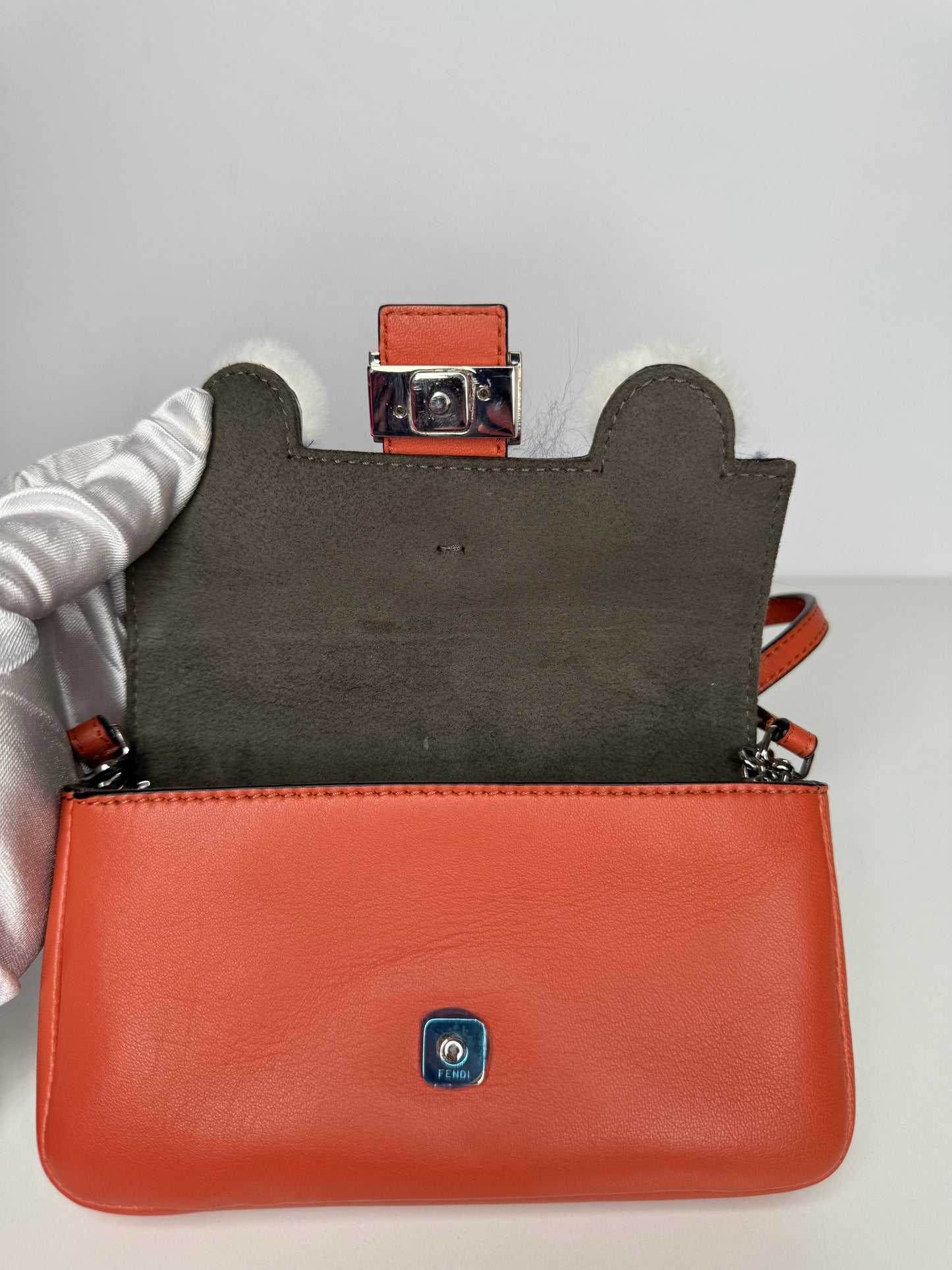 Fendi Orange Micro Monster Leather Baguette