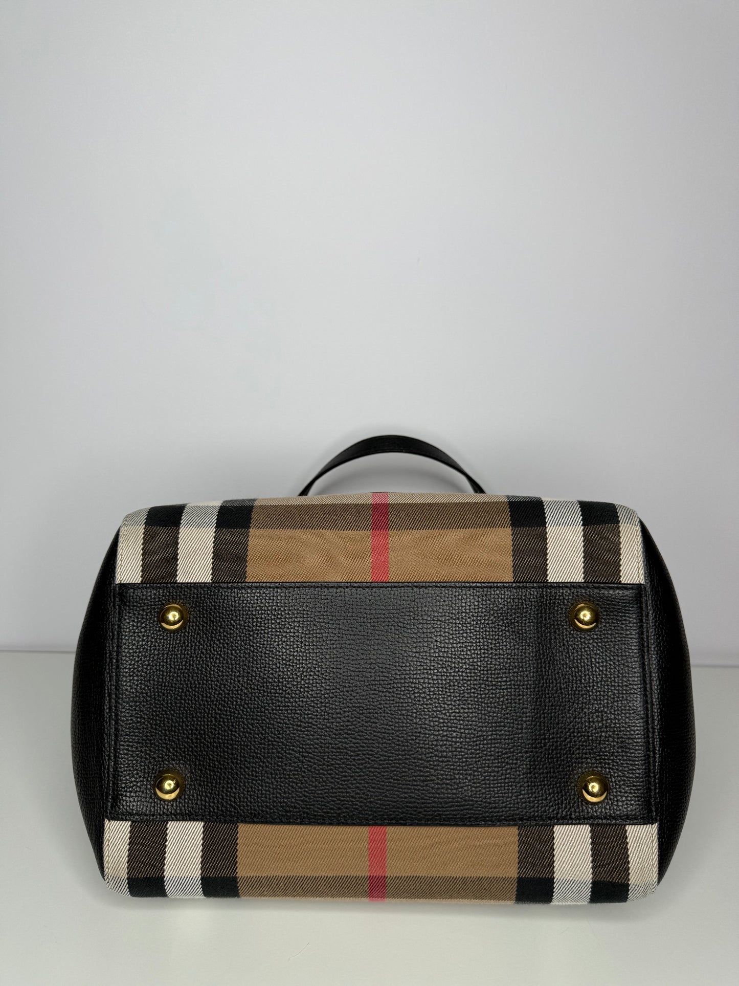 Burberry Black Leather and House Check Canvas Canterbury Tote Bag