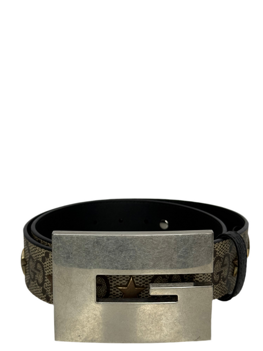 Gucci Star Wide Belt With Square G In Beige