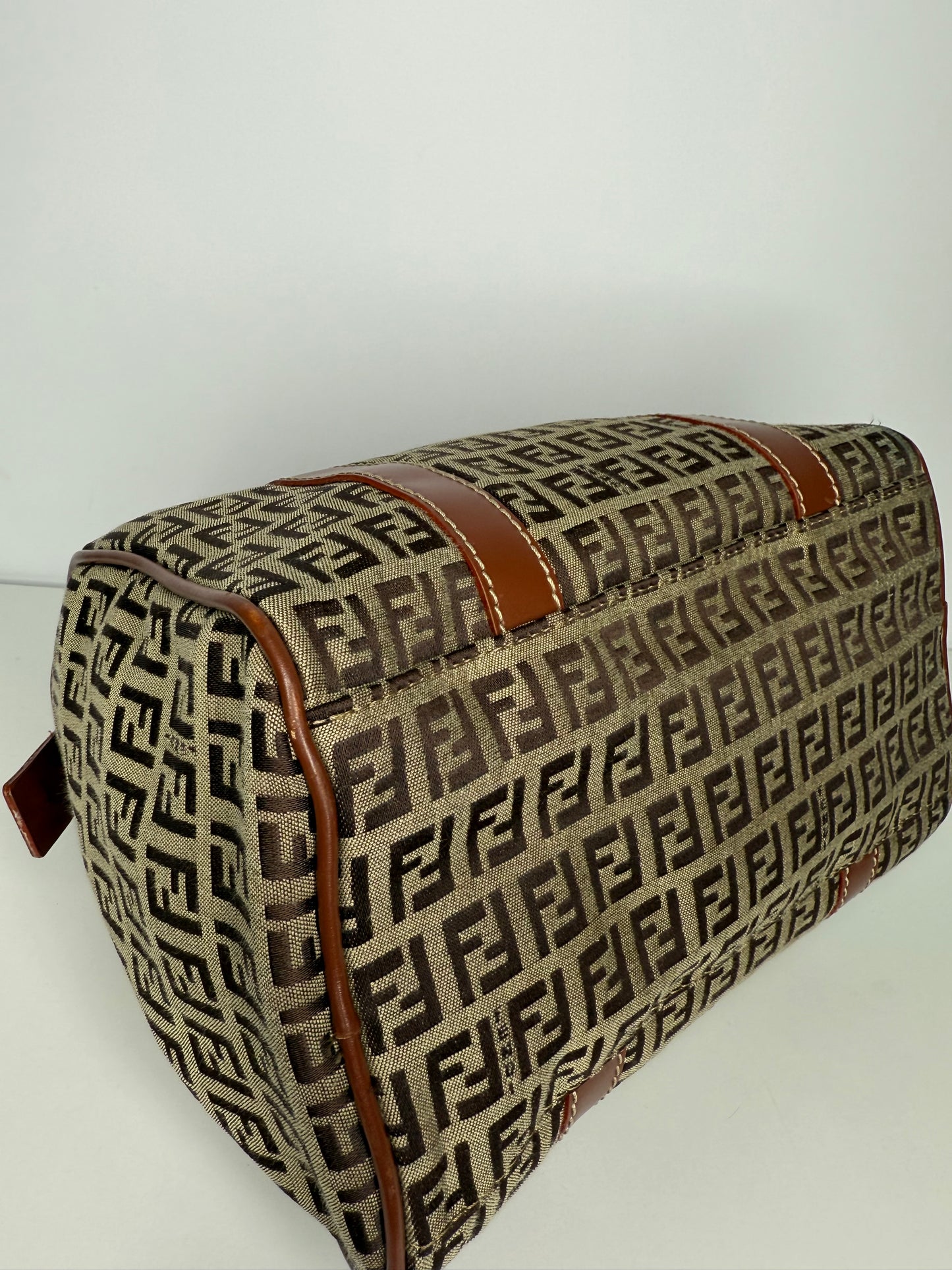 Fendi Brown Zucchino Canvas Boston Bag