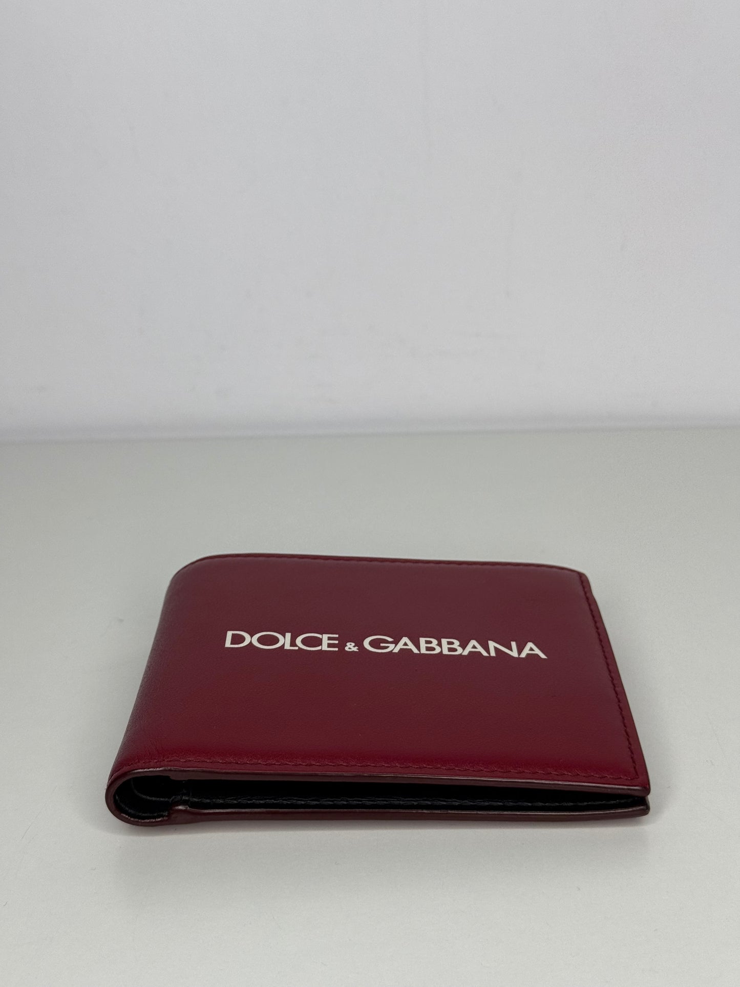 Dolce Gabbana Logo Print Red Leather Bifold Wallet