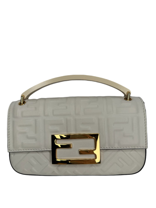 Fendi Nappa FF 1974 Embossed Mini Baguette White