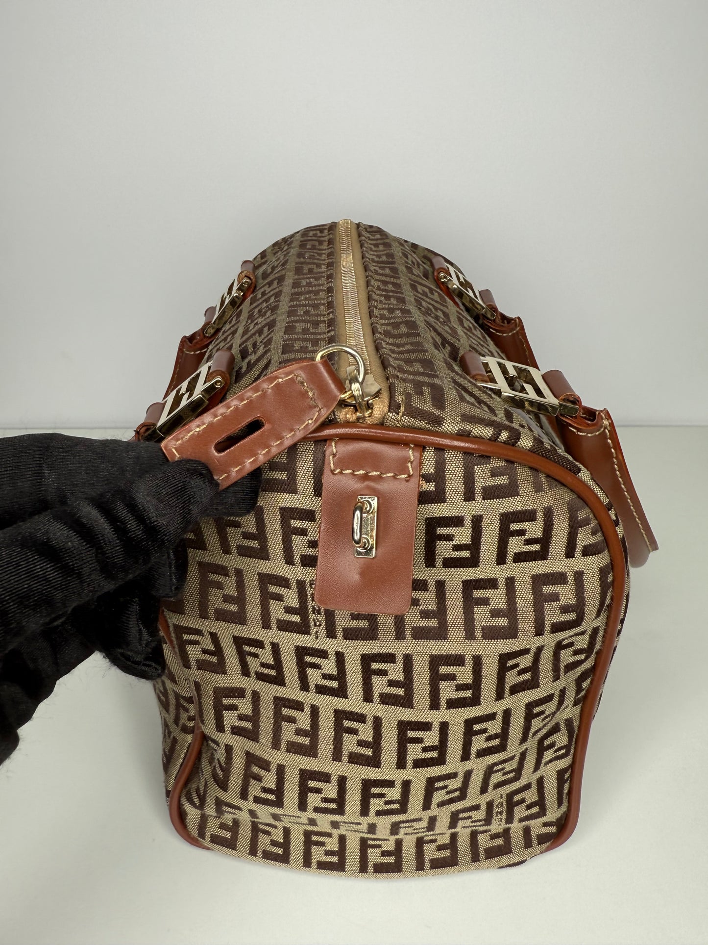 Fendi Brown Zucchino Canvas Boston Bag