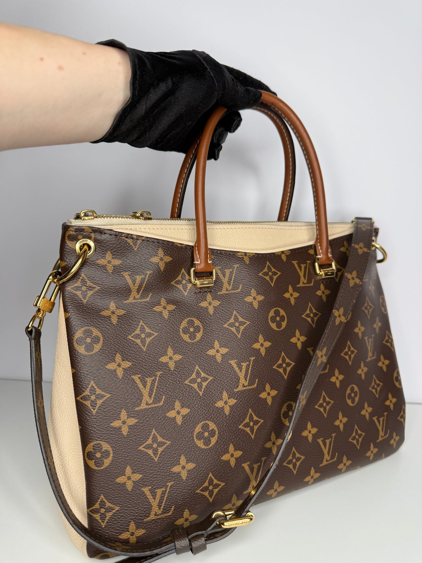 Louis Vuitton Creme Pallas Monogram Bag