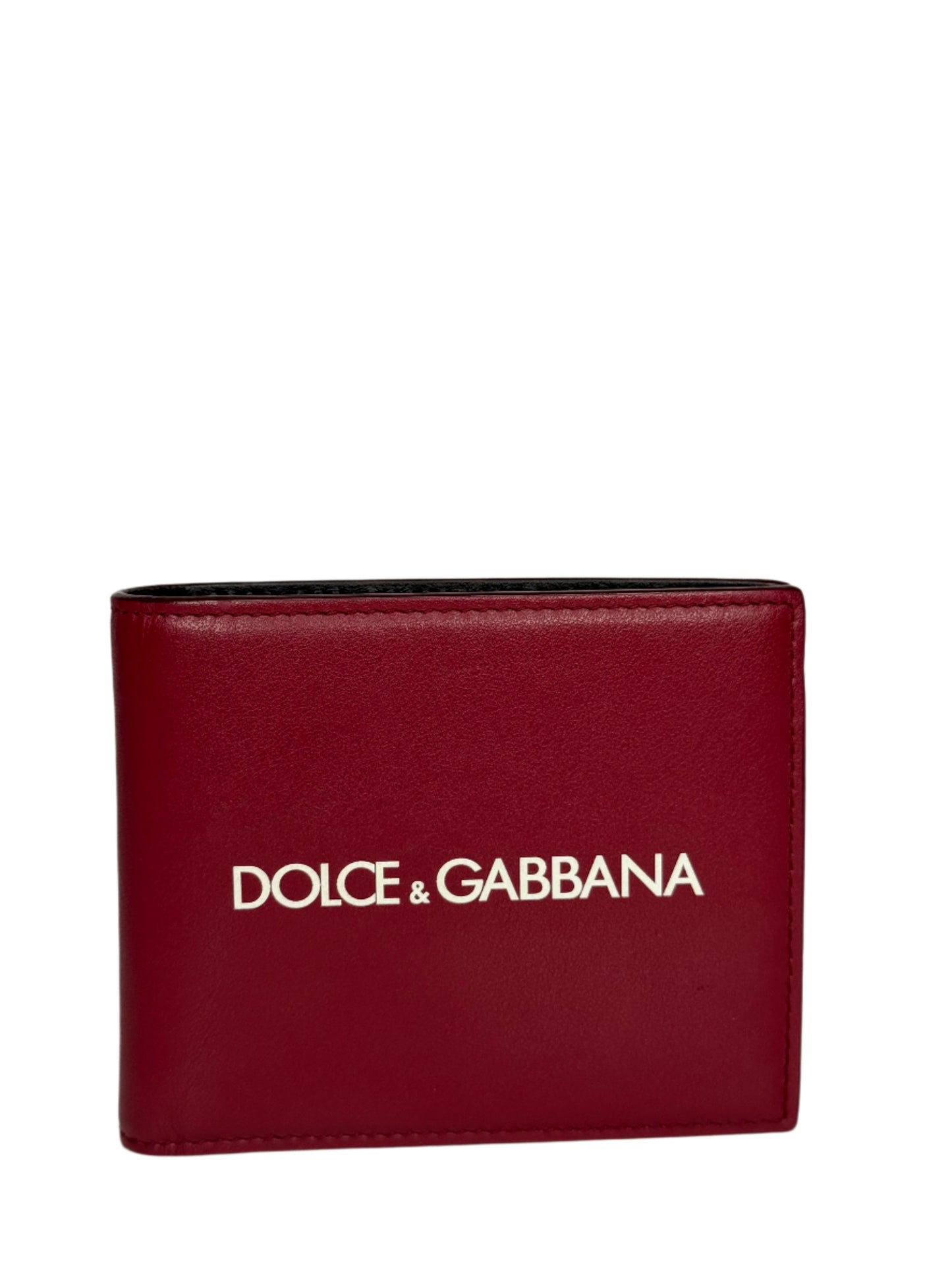 Dolce Gabbana Logo Print Red Leather Bifold Wallet