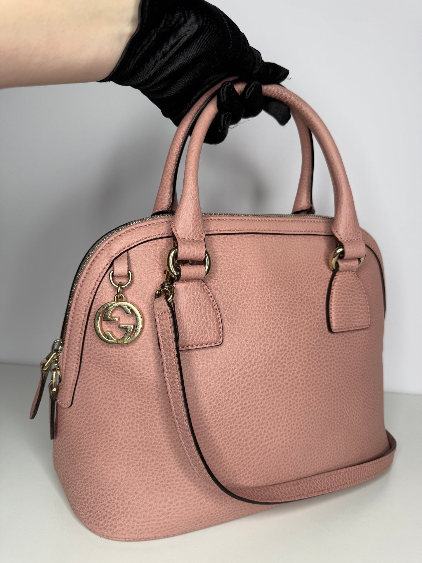 Gucci Dollar Calfskin Small GG Charm Dome Bag Baby Pink