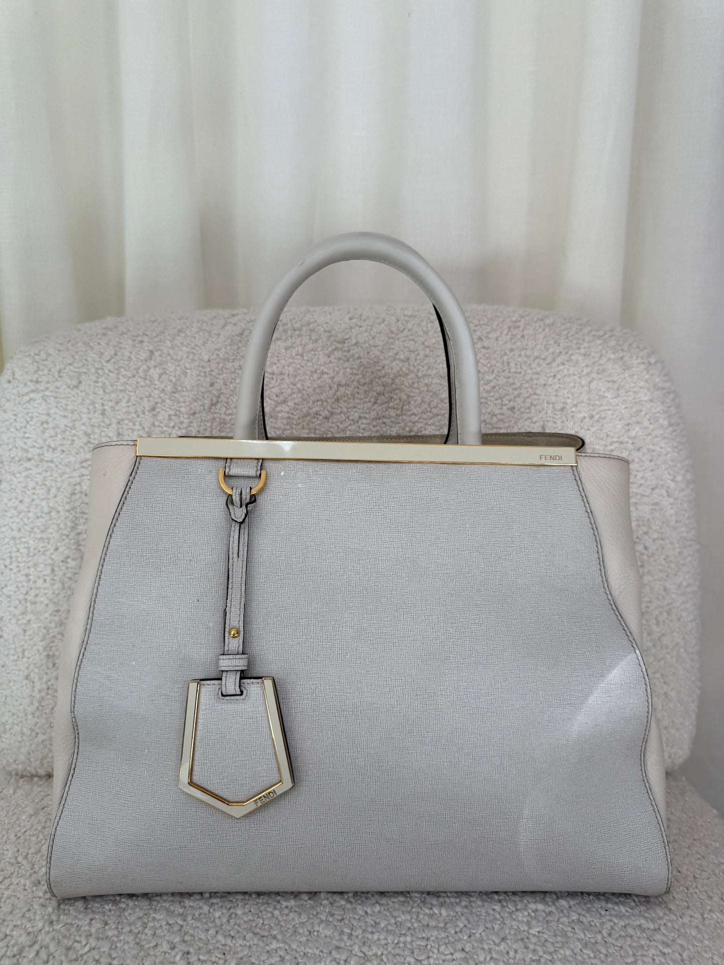 Fendi Grey/Beige Leather Medium 2Jours Tote Bag