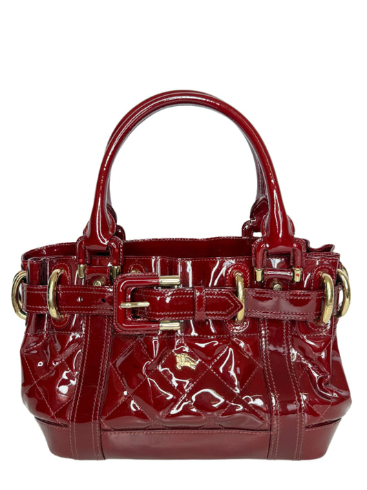 Burberry Burgundy Patent Leather Quilted Beaton Bag