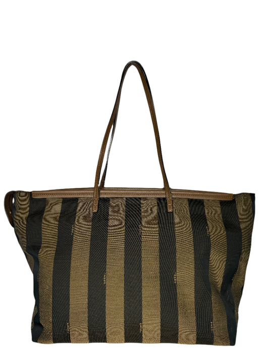 Fendi Brown Canvas Pequin Roll Tote