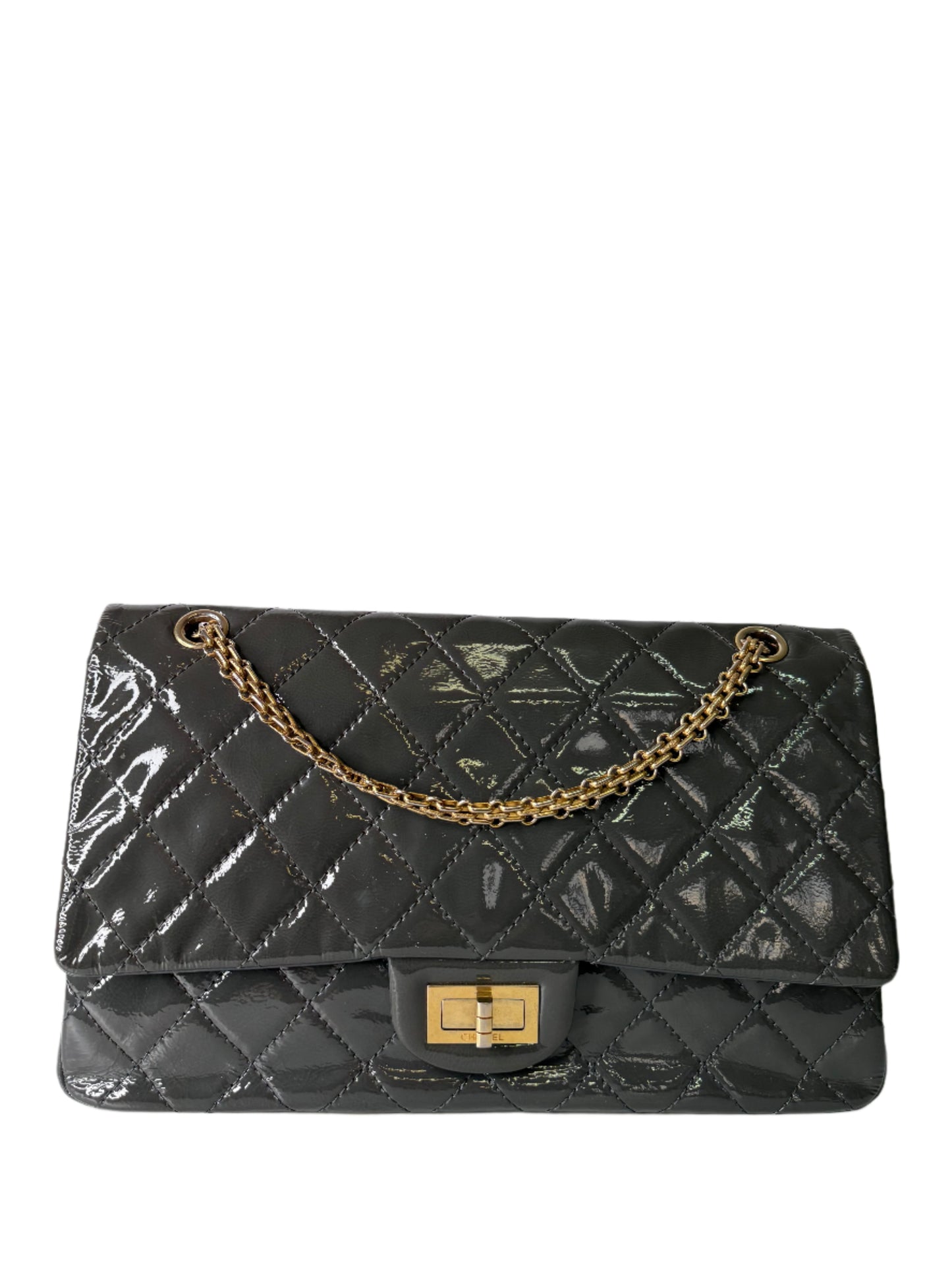 Chanel Grey 2.55 Reissue Quilted Patent  Leather 226 Flap Bag