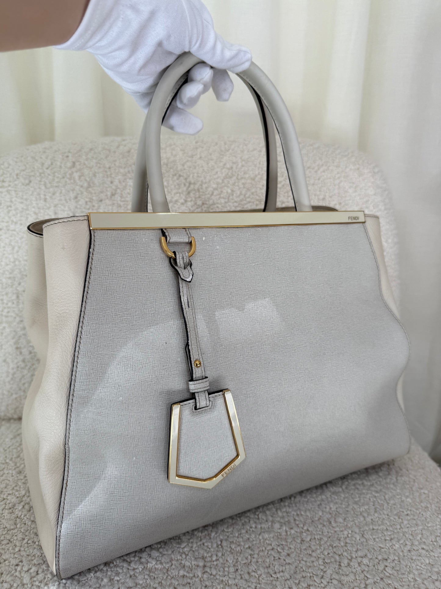 Fendi Grey/Beige Leather Medium 2Jours Tote Bag