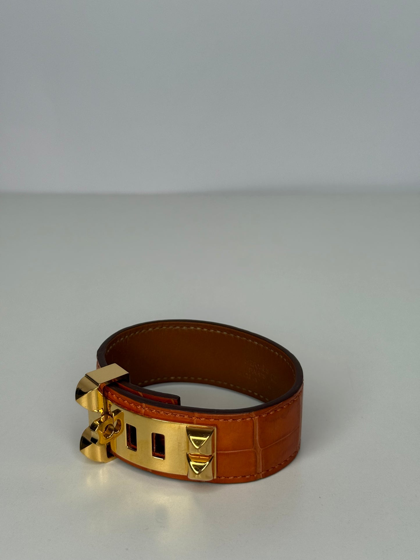 Hermès Collier de Chien Shiny Orange Alligator Bracelet