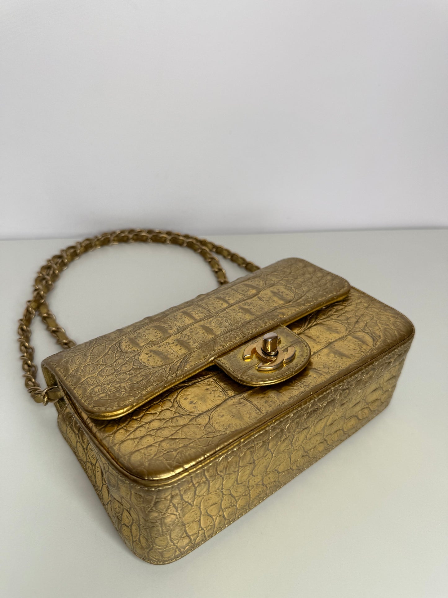 Chanel Classic Crocodile Embossed Metallic Calfskin Single Flap Bag