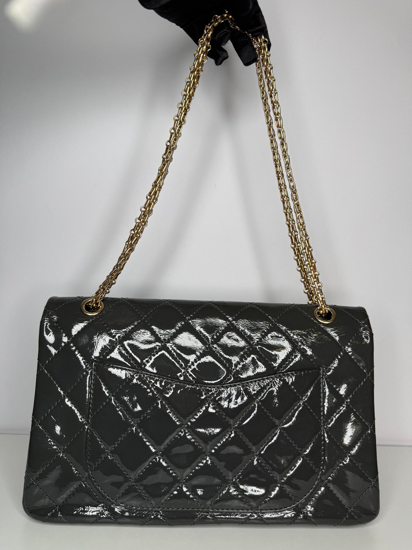 Chanel Grey 2.55 Reissue Quilted Patent  Leather 226 Flap Bag