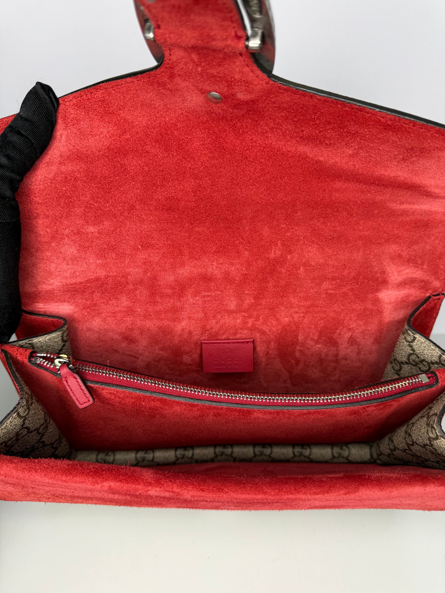 Gucci Dionysus GG Supreme Canvas and Red Suede Small Shoulder Bag