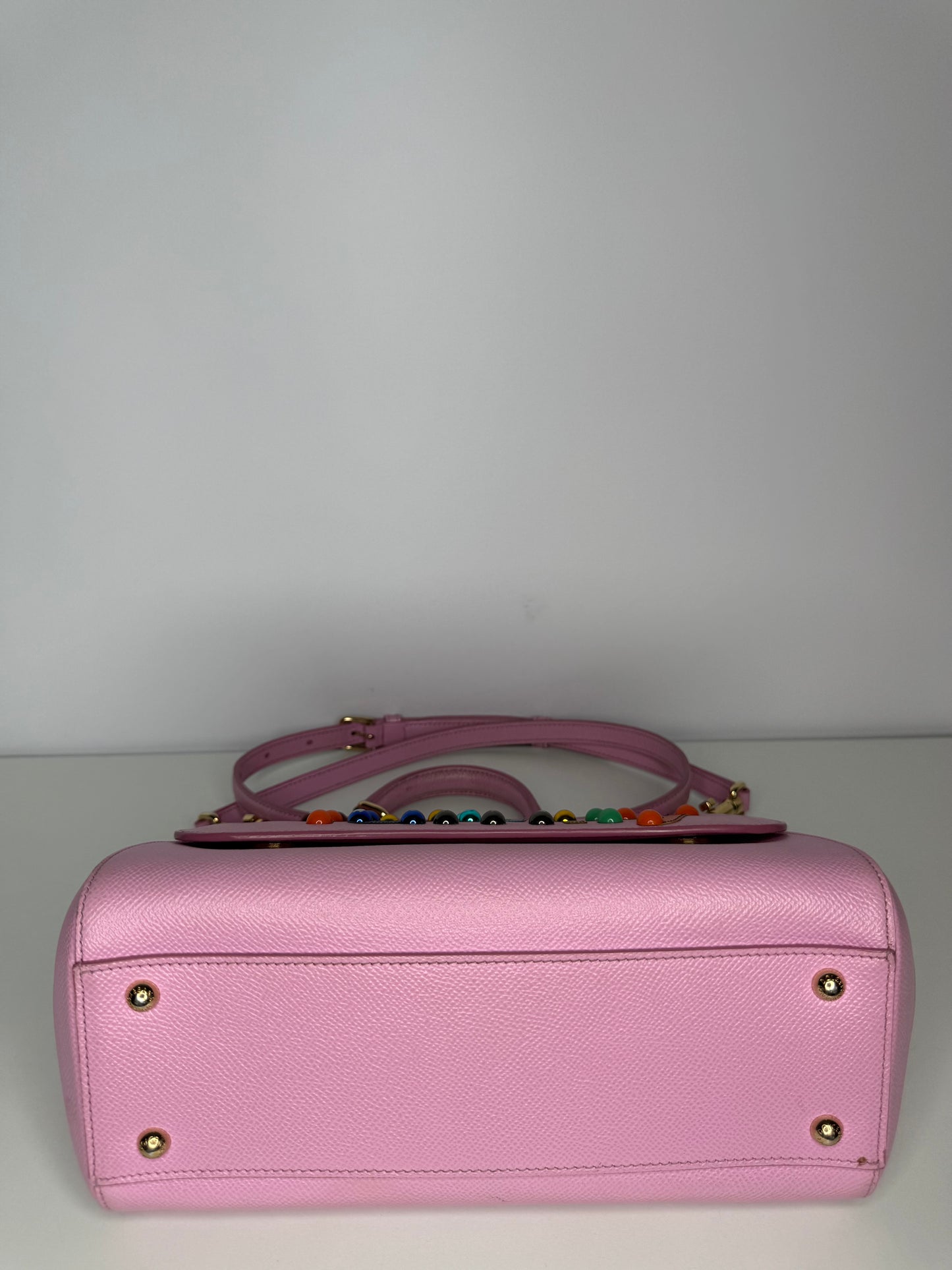 Dolce Gabbana Light Pink Dauphine Leather Medium Miss Sicily DG Family Patch