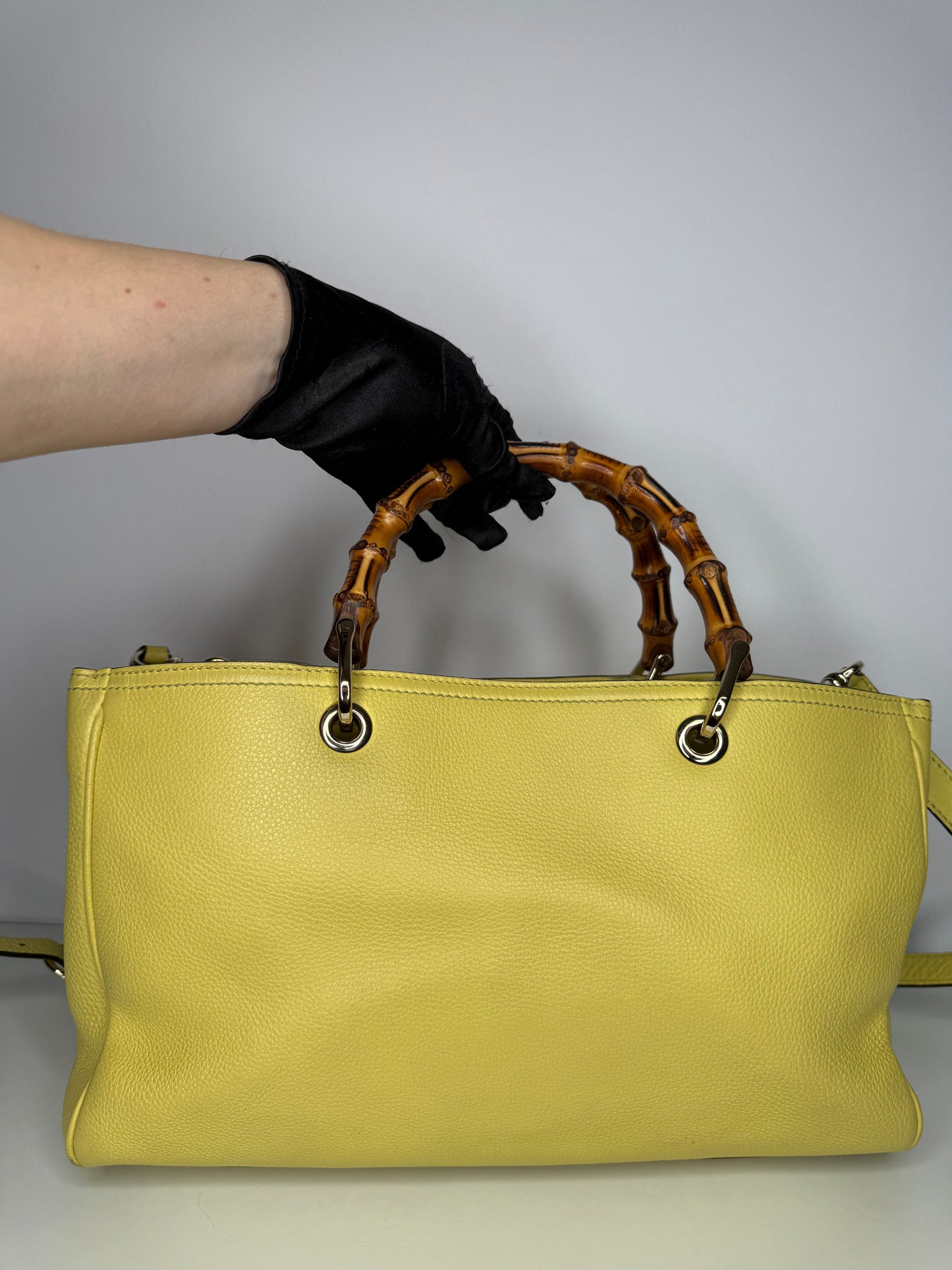 Gucci Yellow Leather Bamboo Top Handle Shopper Tote