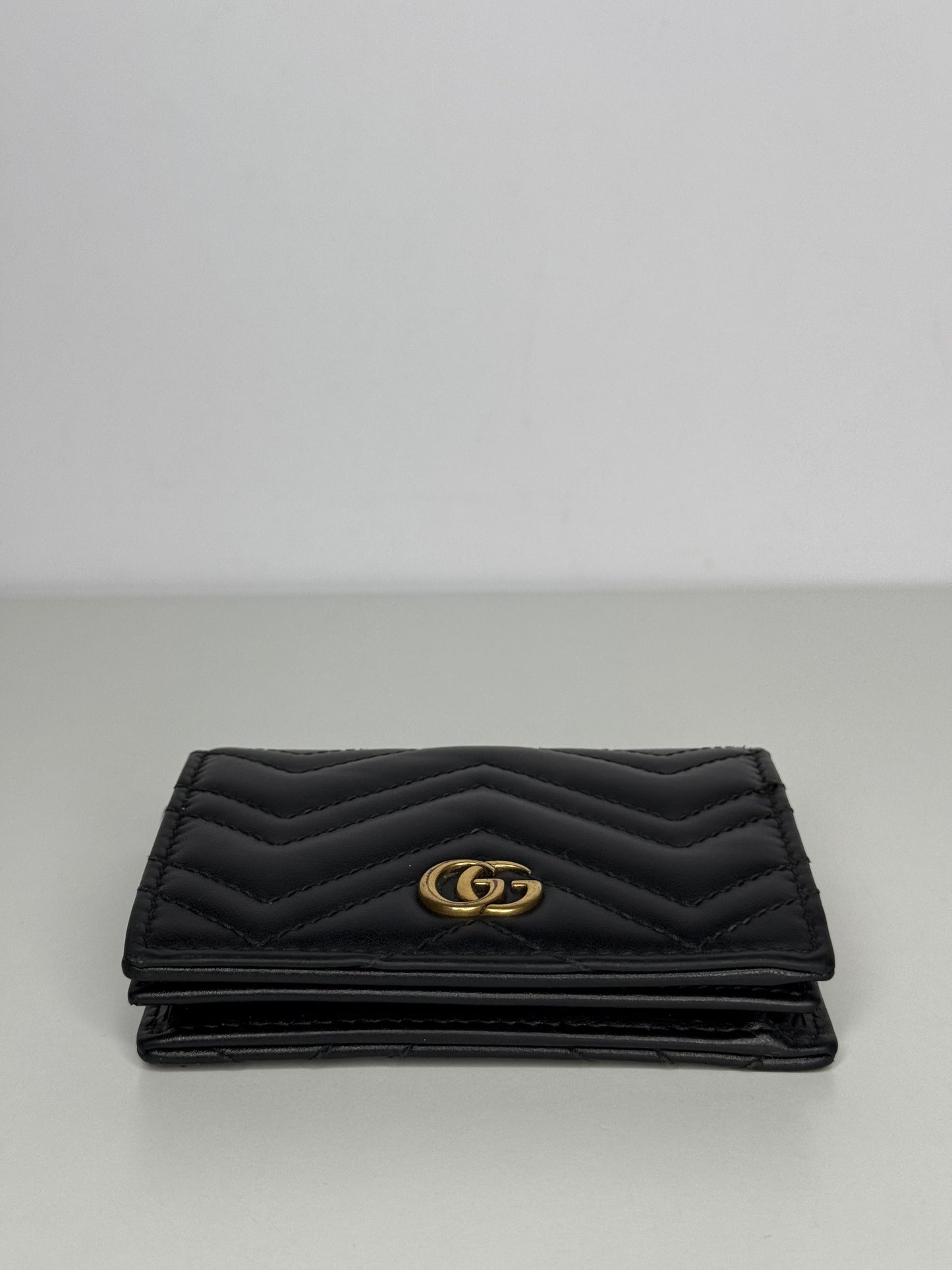 Gucci GG Marmont Black Calfskin Matelasse Card Case Wallet