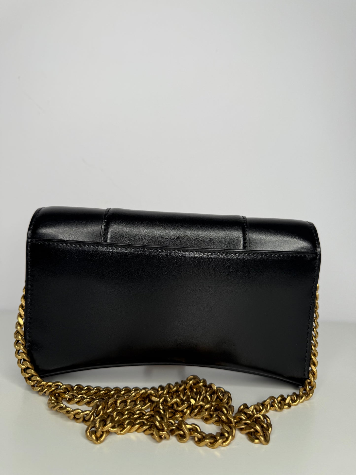 Balenciaga Hourglass Mini Wallet On Chain in Black Calfskin Leather