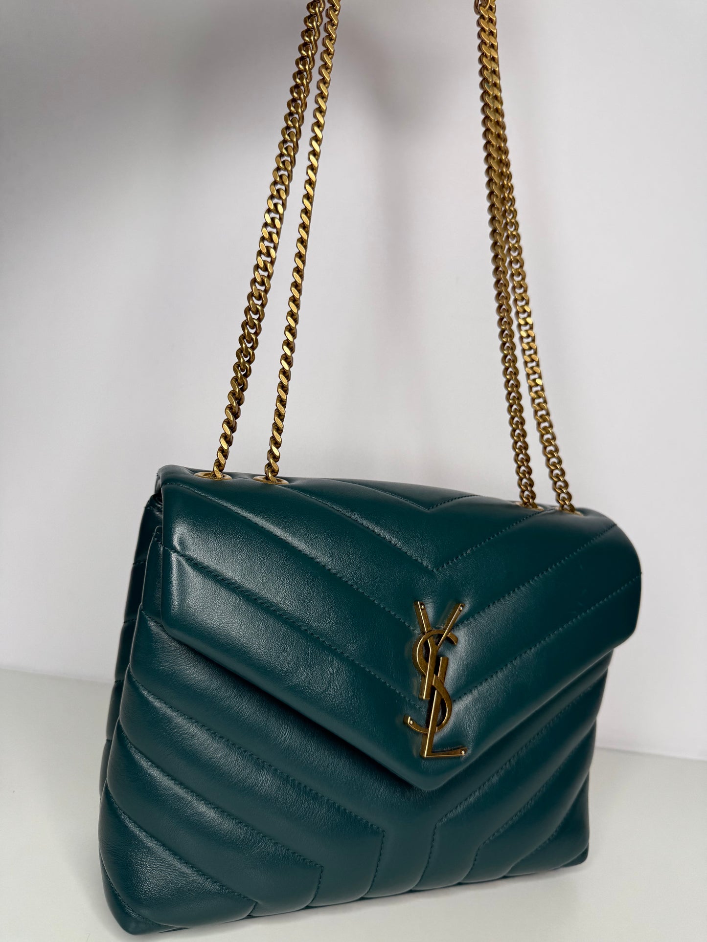 Saint Laurent Calfskin Y Quilted Monogram Medium Loulou Green