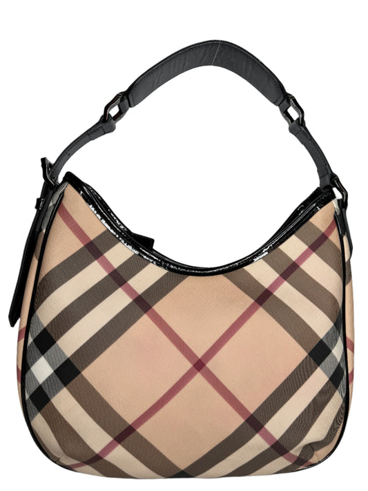 Burberry Beige/Black Nova Check PVC and Patent Leather Barton Hobo