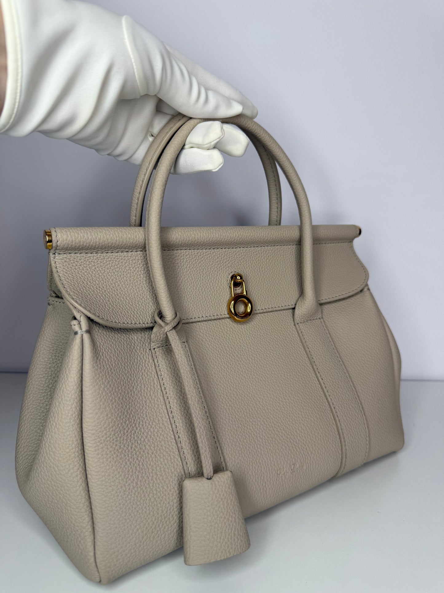 Loro Piana Loom bag L25 Grained Calfskin Light Travertine/Sun Gold