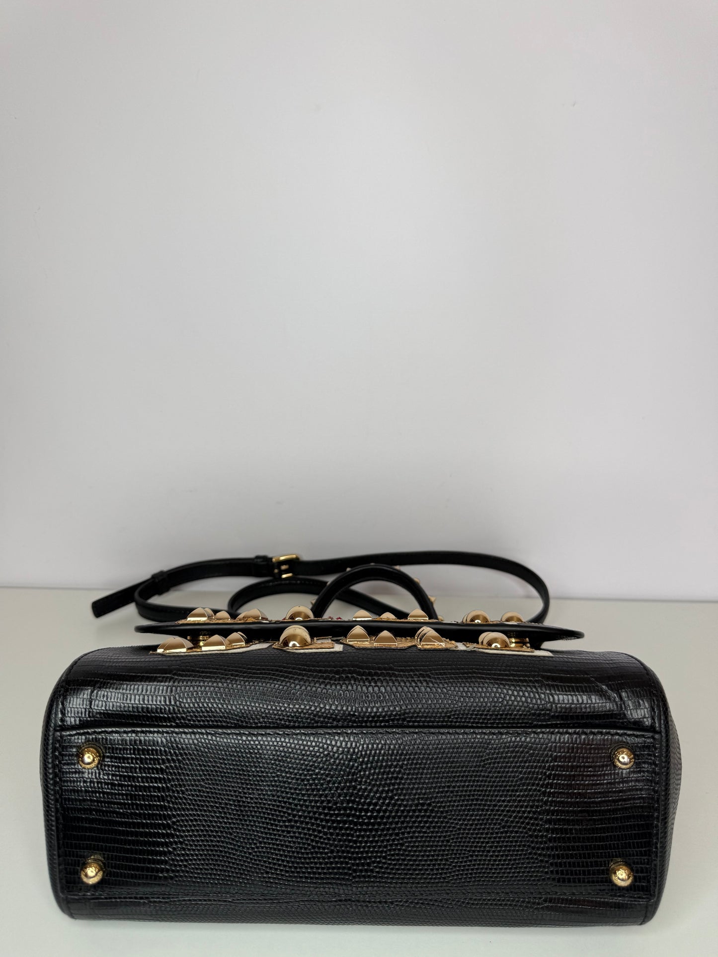 Dolce Gabbana Medium Miss Sicily 'I am a Star' Embellished Lizard Embossed Handbag