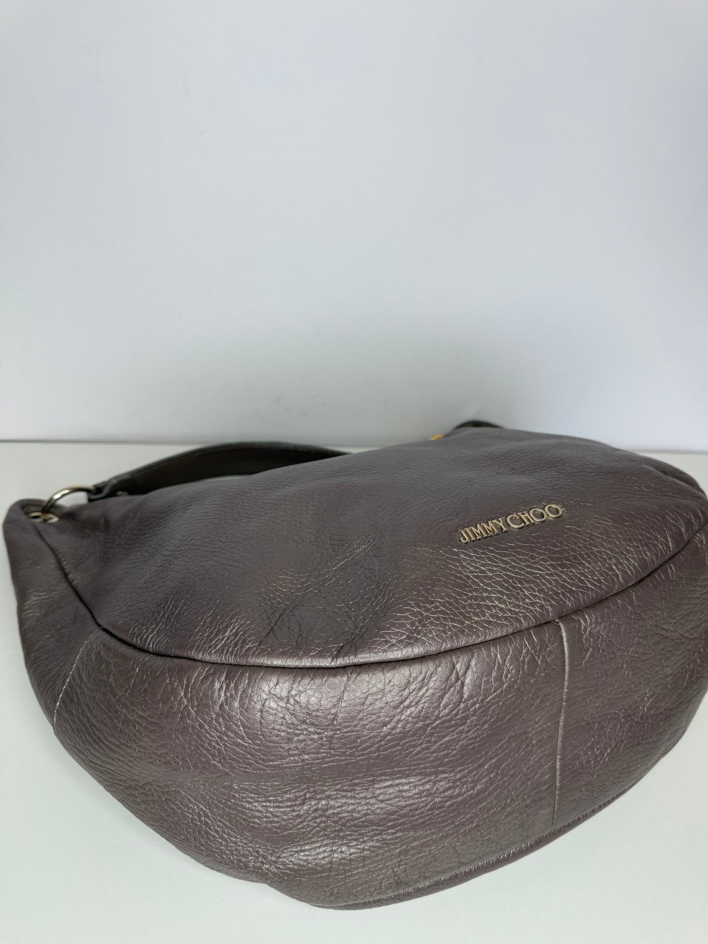 Jimmy Choo Taupe Metallic Deerskin Leather Solar Hobo Bag