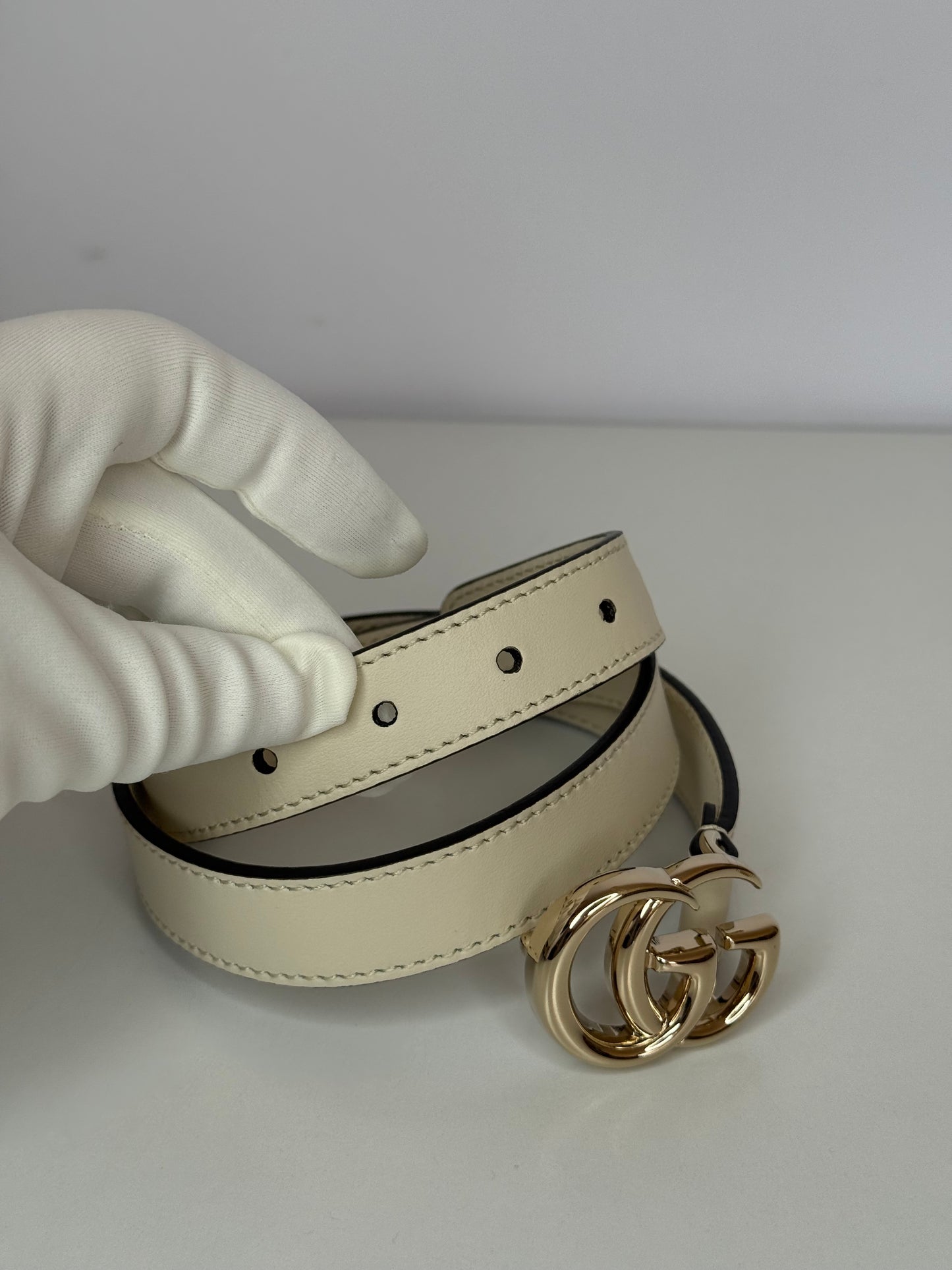 Gucci GG Marmont Off White Leather Slim Belt Kids