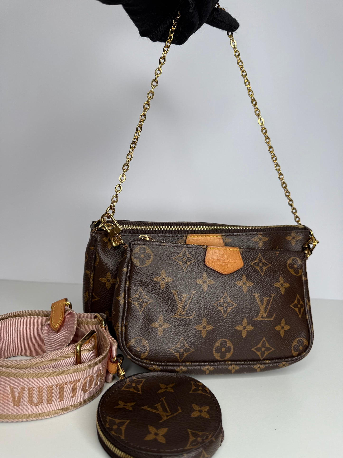 Louis Vuitton Multi Pochette Accessoires Rose Klair Strap Monogram Canvas