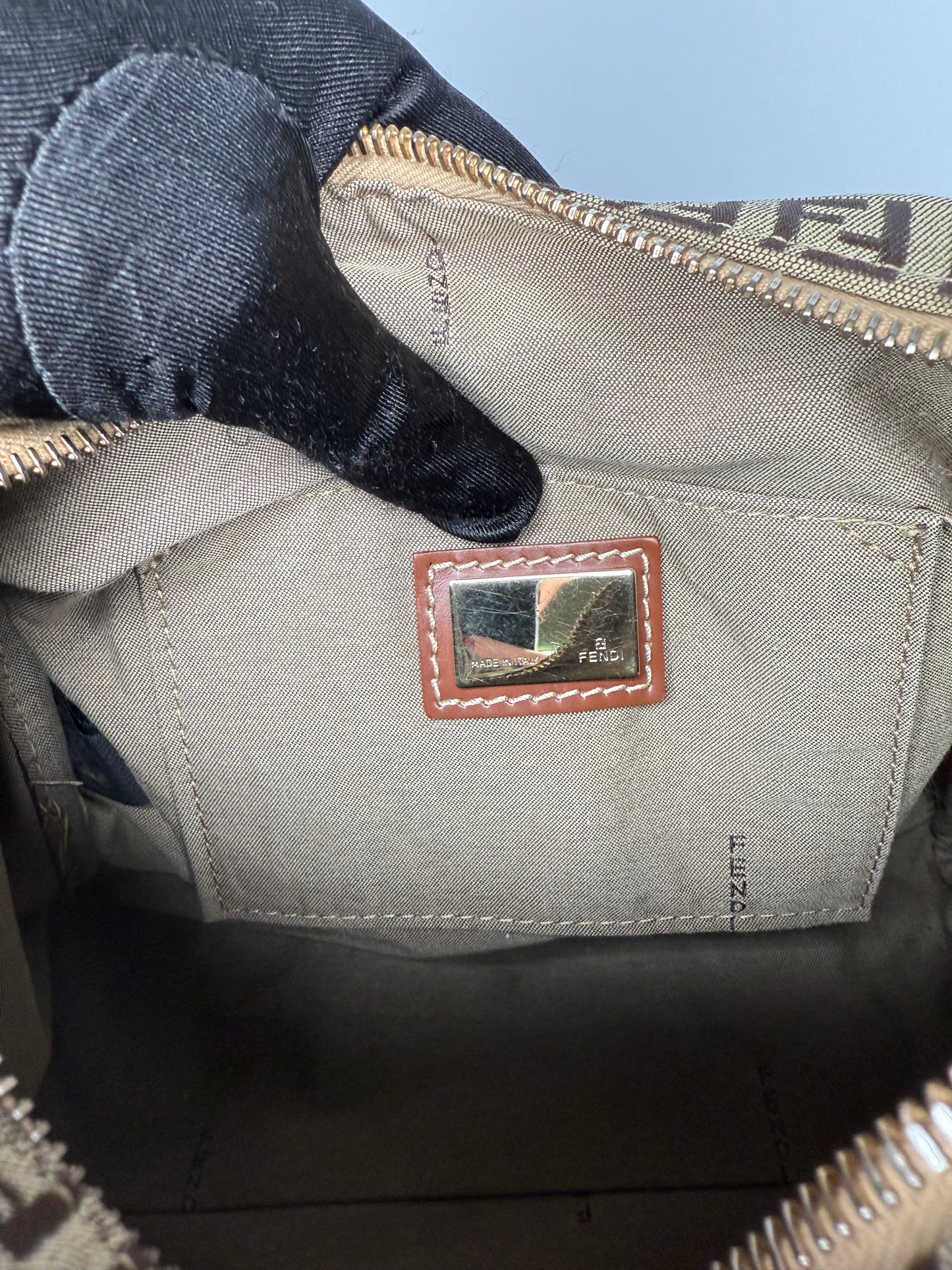 Fendi Brown Zucchino Canvas Boston Bag