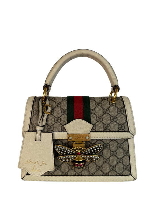 Gucci Beige/White Supreme Canvas And Leather Queen Margaret Top Handle Bag