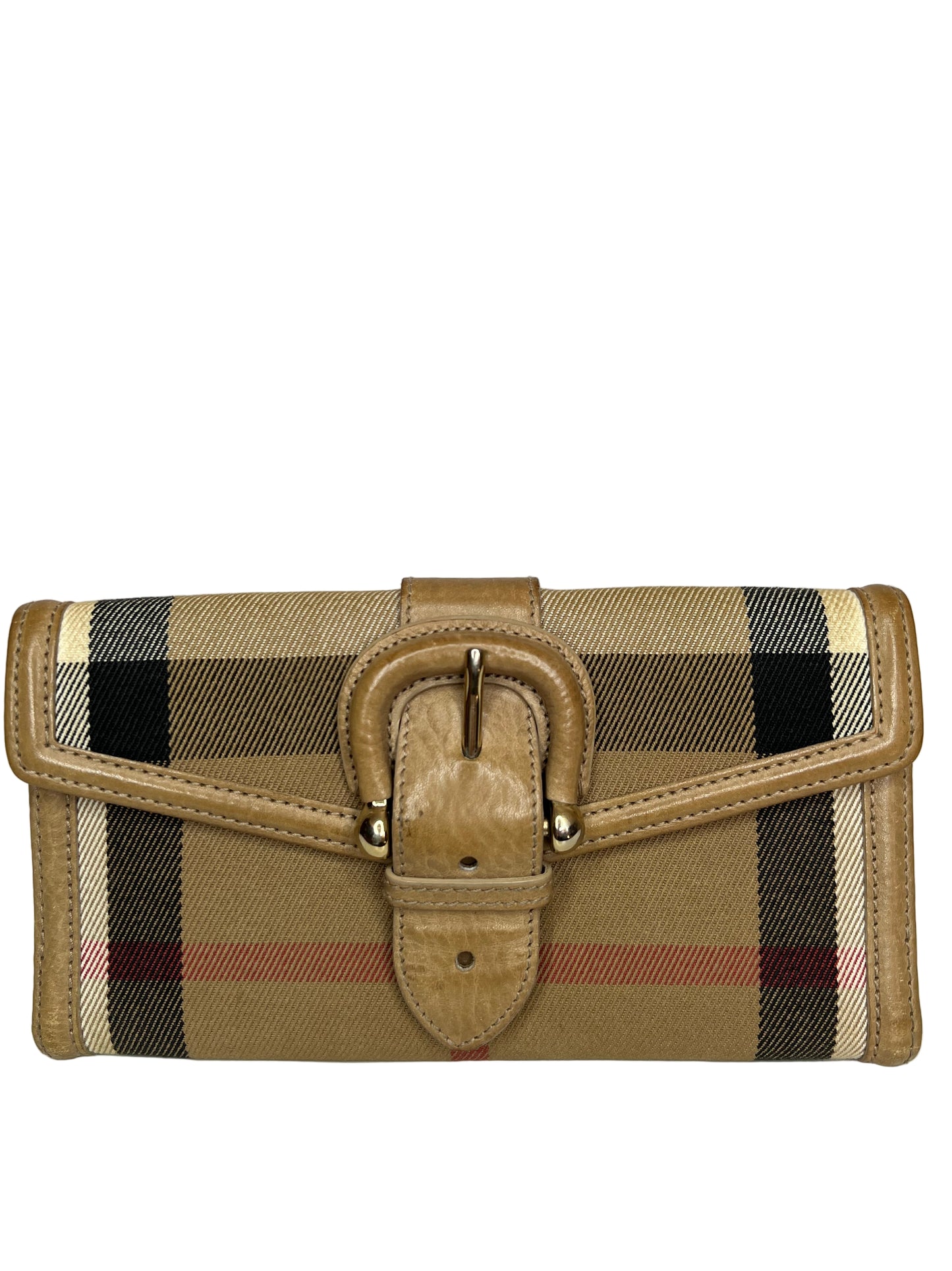 Burberry Beige Nova Check Canvas and Leather Buckle Flap Wallet
