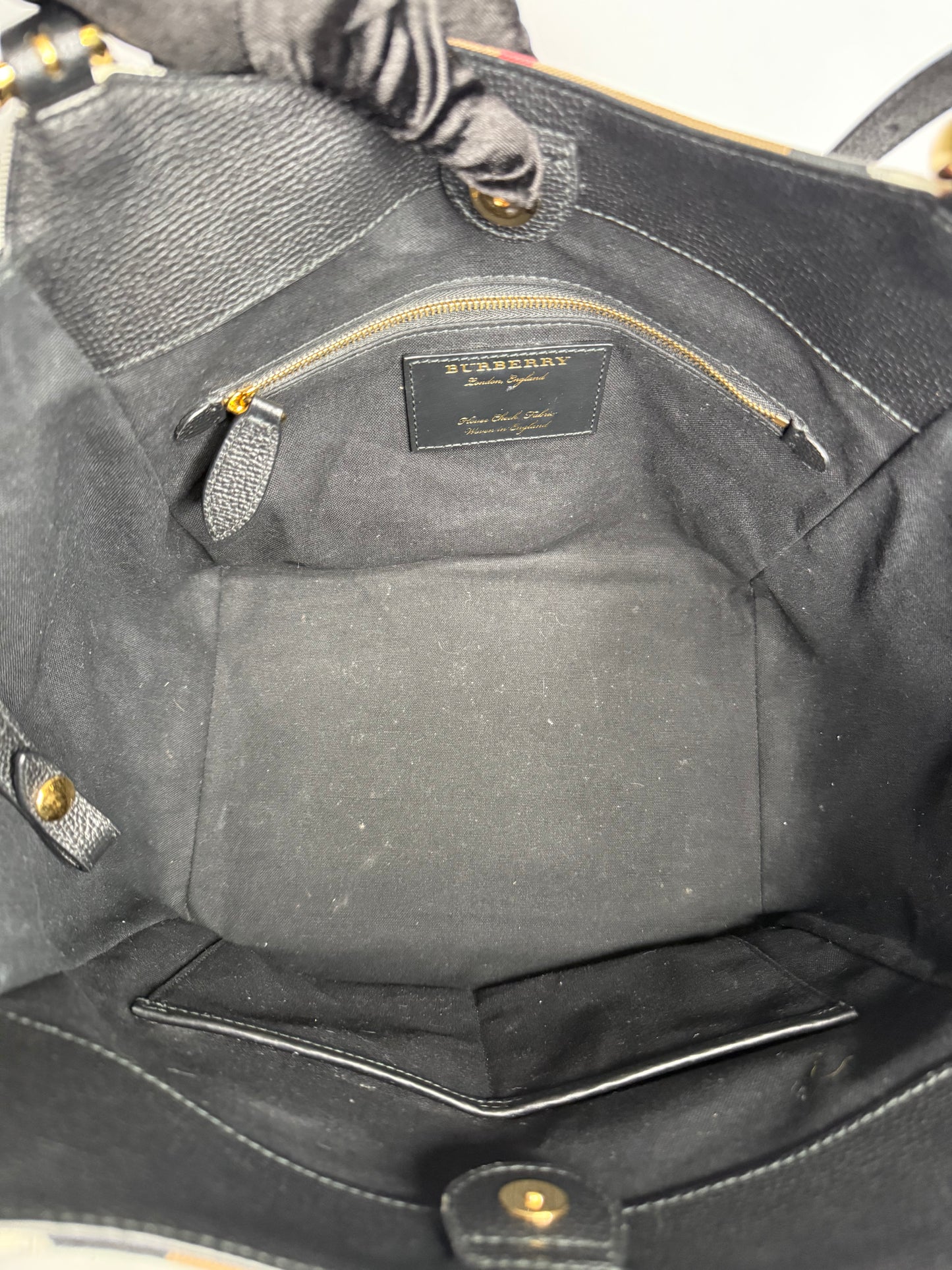 Burberry Black Leather and House Check Canvas Canterbury Tote Bag