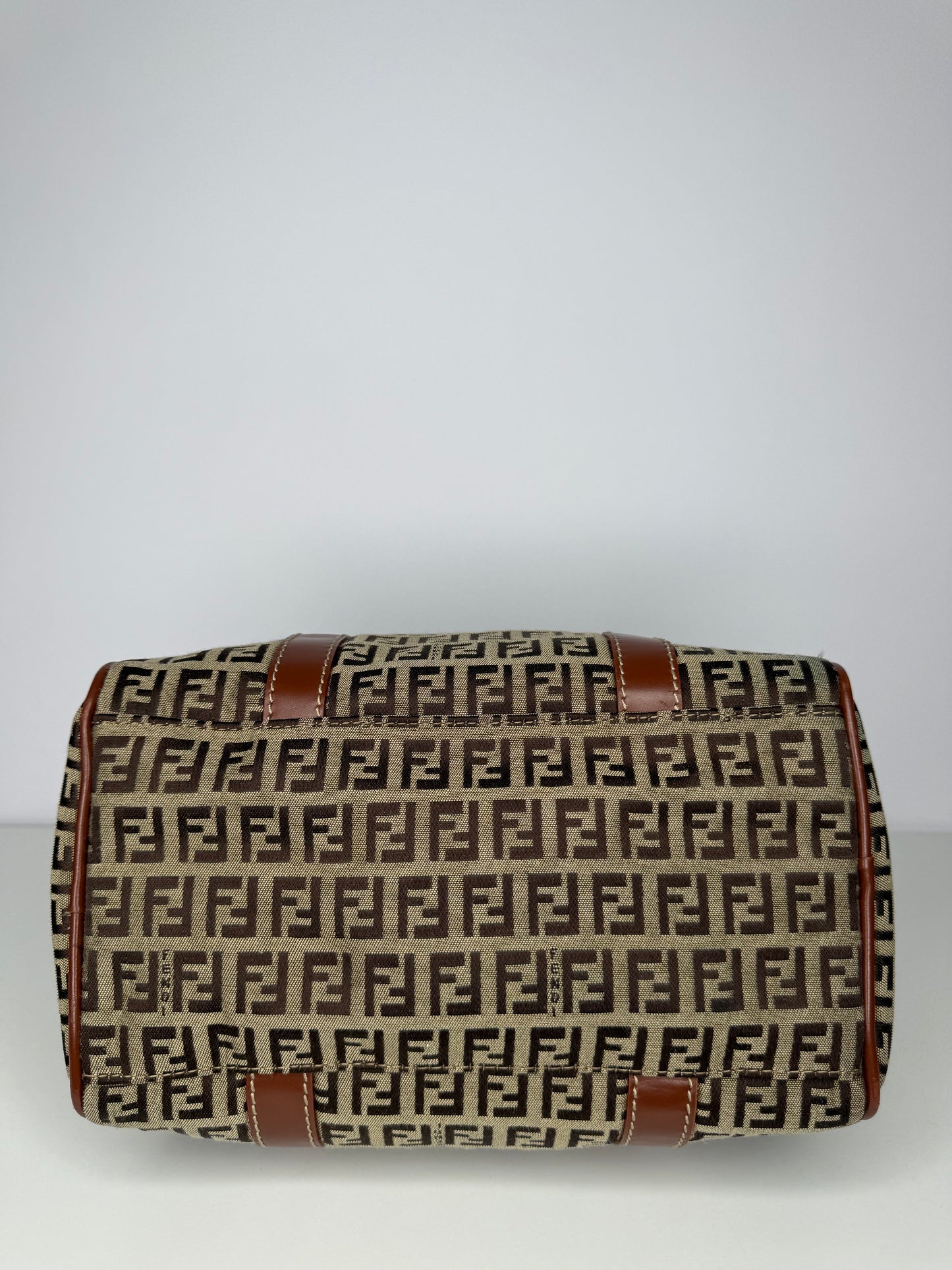 Fendi Brown Zucchino Canvas Boston Bag