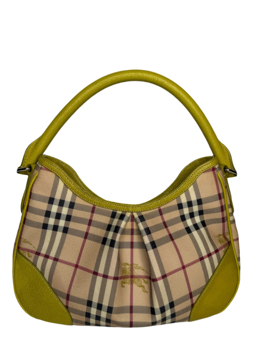 Burberry Beige/Neon Green Haymarket Check Coated Canvas And Leather Hernville Hobo