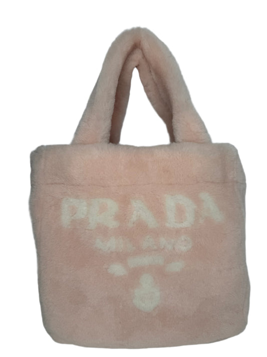 Prada Terry Pink Shearling Small Tote with Pouch