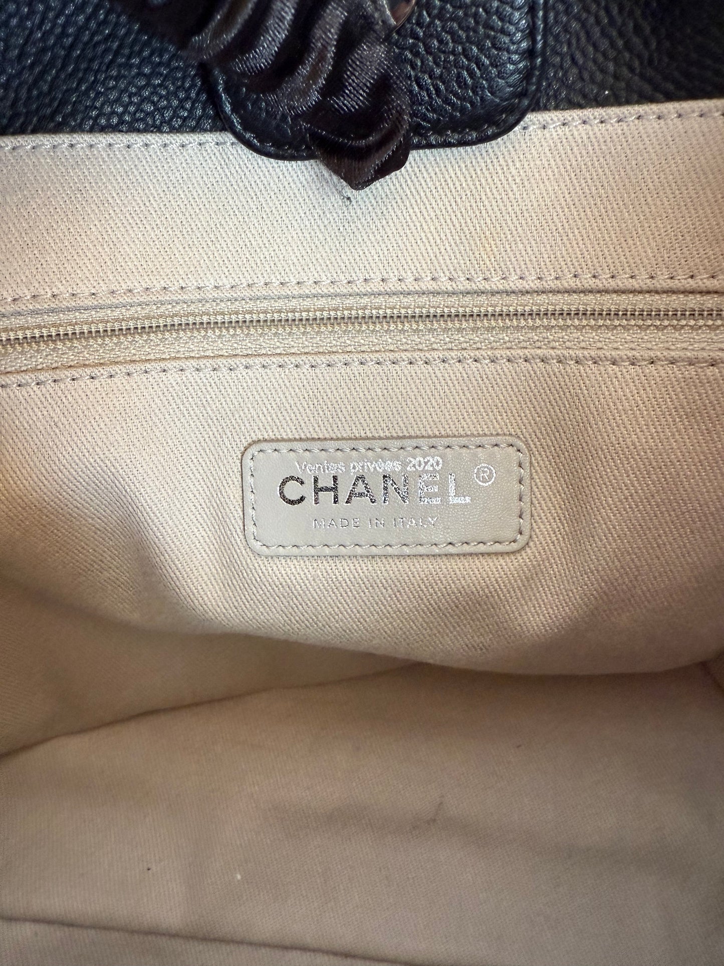 Chanel Black Glazed Leather Deauville Shopping Tote Bag