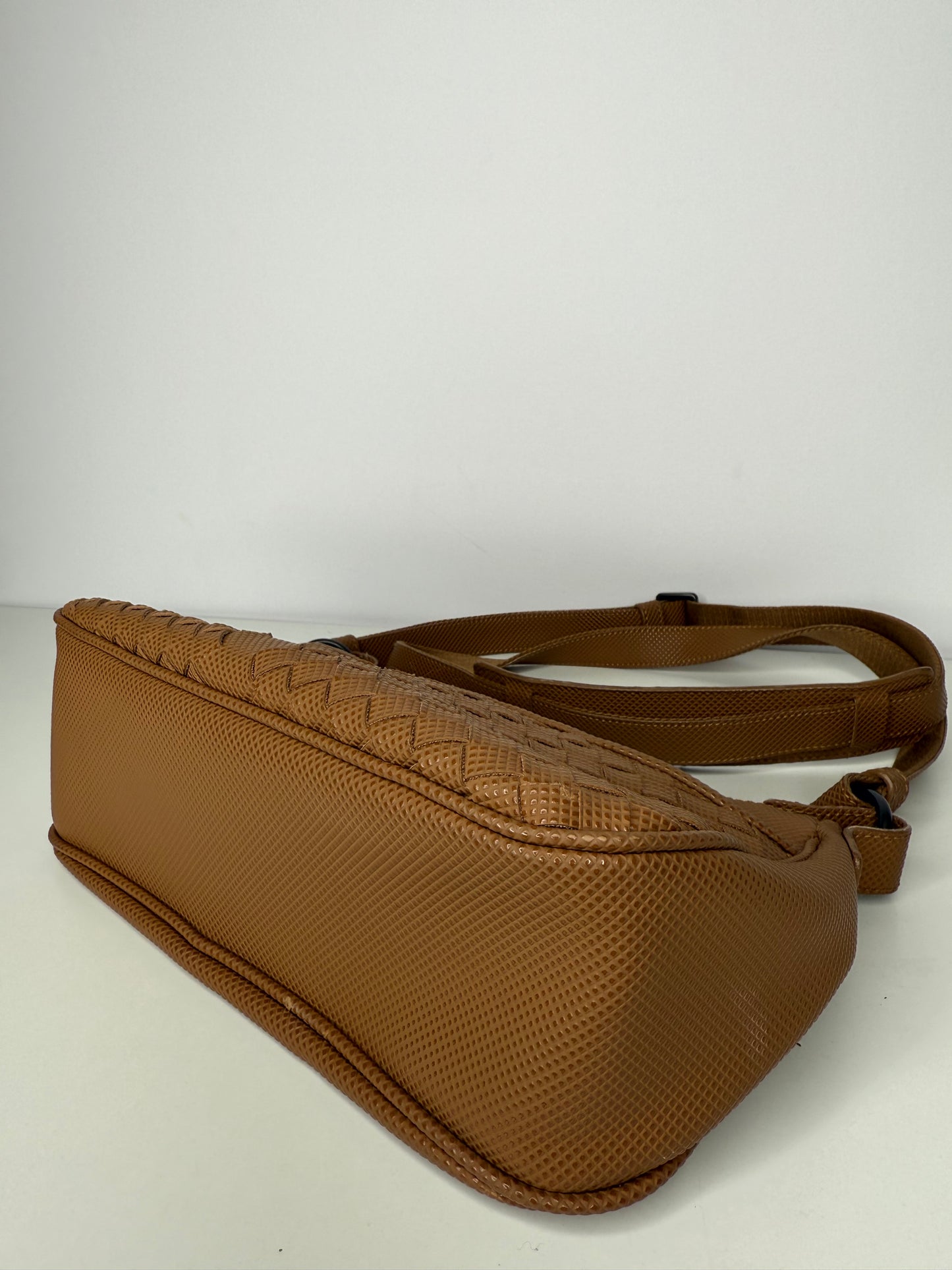 Bottega Veneta Brown Intrecciato Leather Crossbody Bag Brown Camel