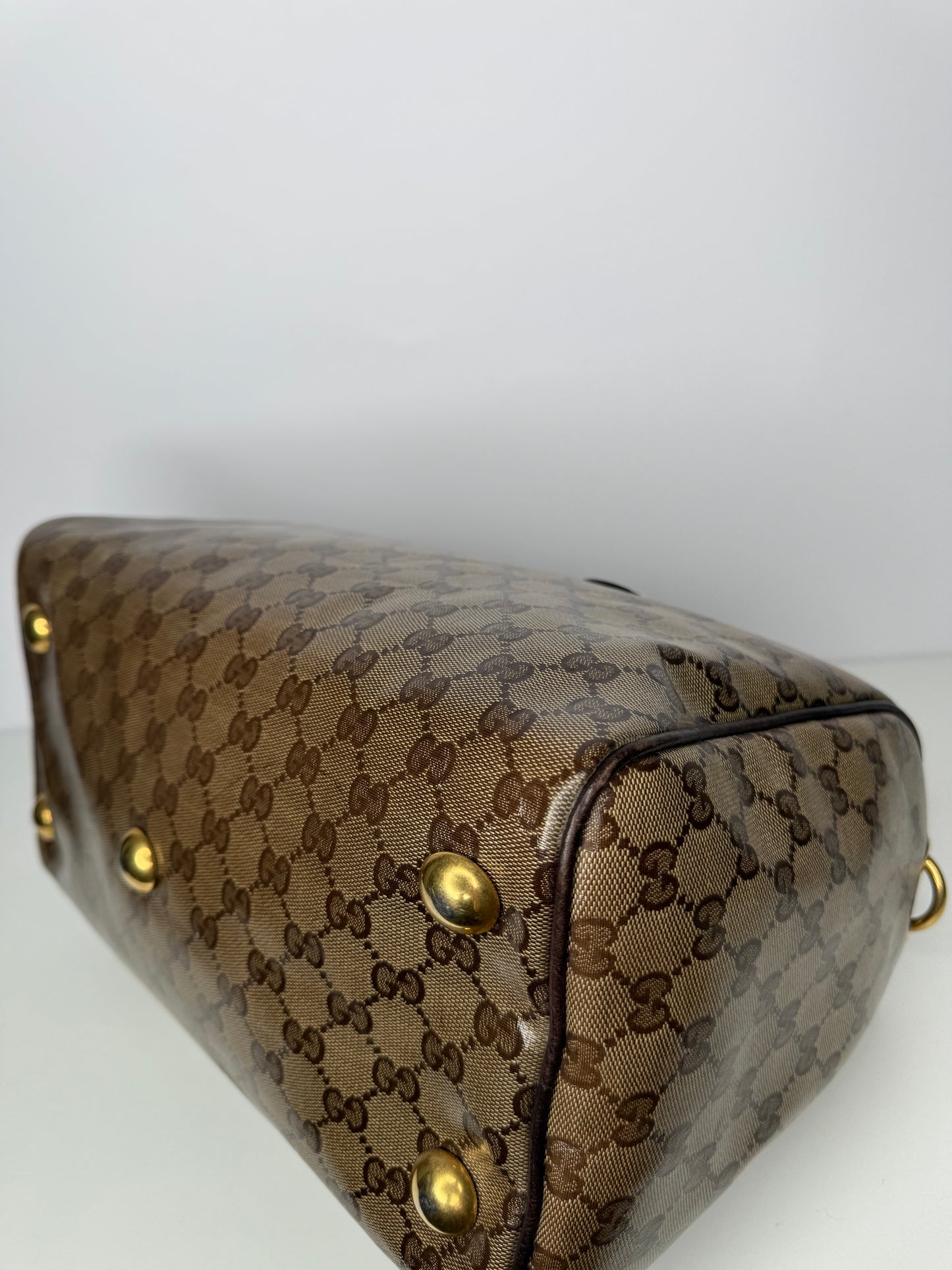 Gucci Beige/Ebony GG Crystal Coated Canvas Babouska Boston Bag