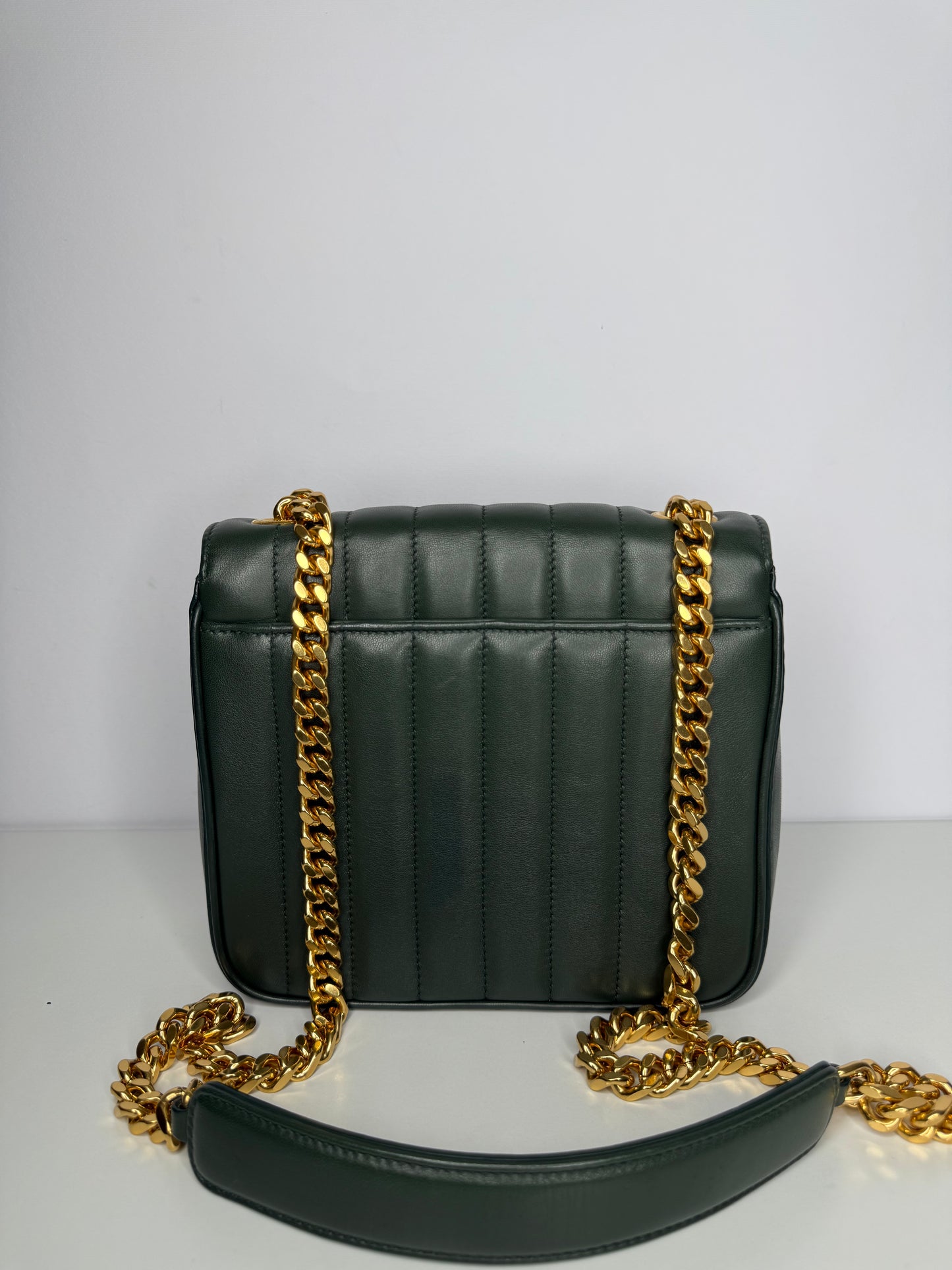 Saint Laurent Vicky Medium Crossbody Bag in Dark Green Vertical Quilted Leather