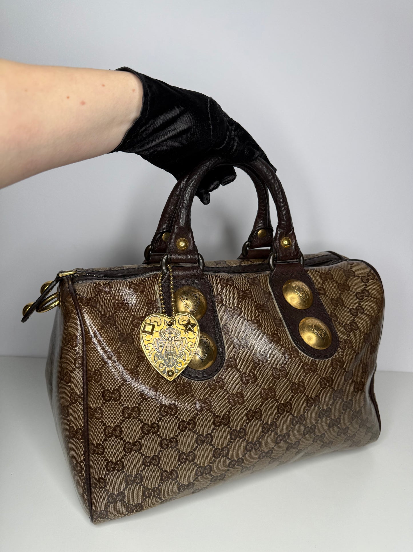 Gucci Beige/Ebony GG Crystal Coated Canvas Babouska Boston Bag