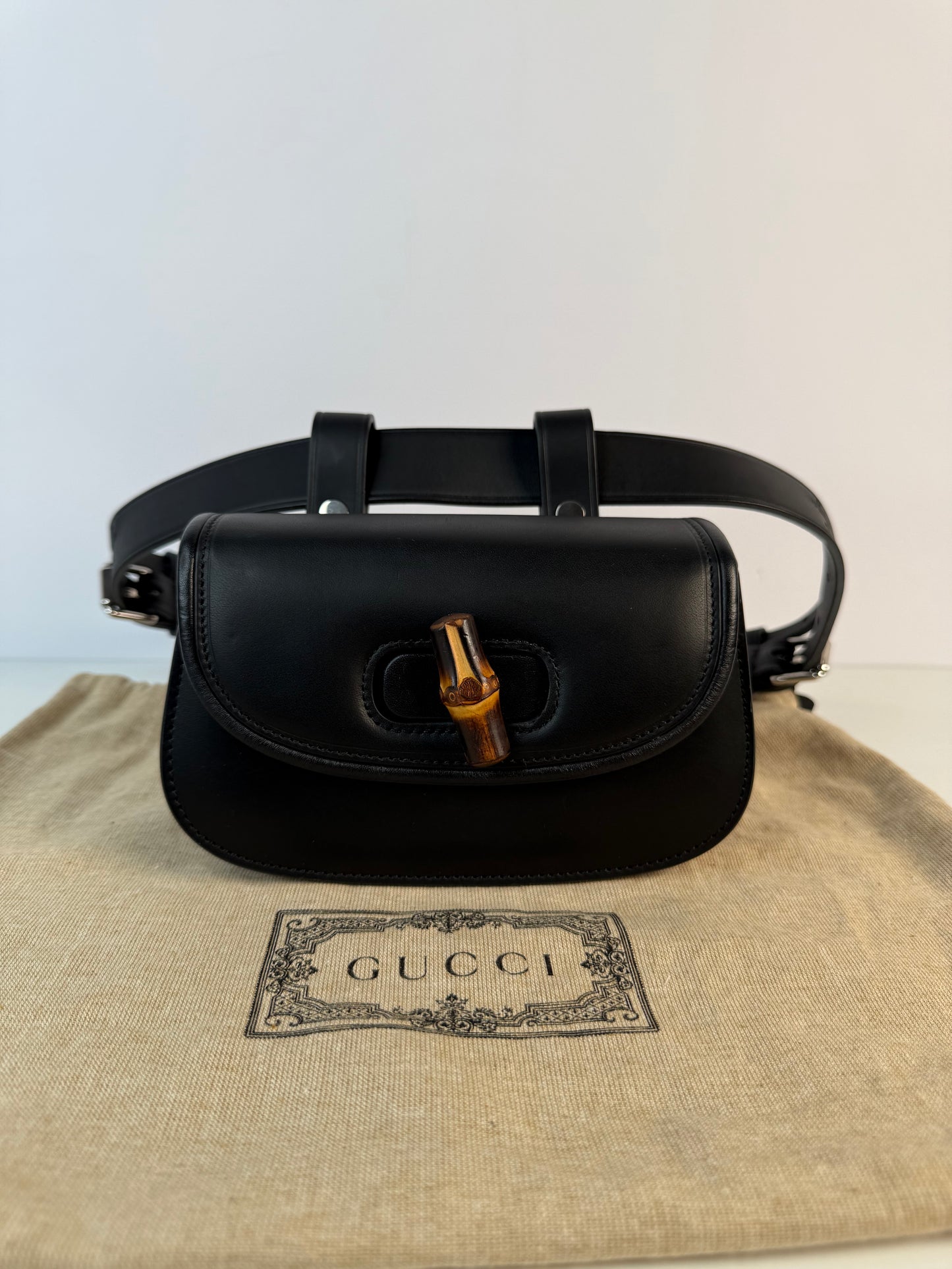 Gucci Black Calfskin Bamboo 1947 Mini Belt Bag