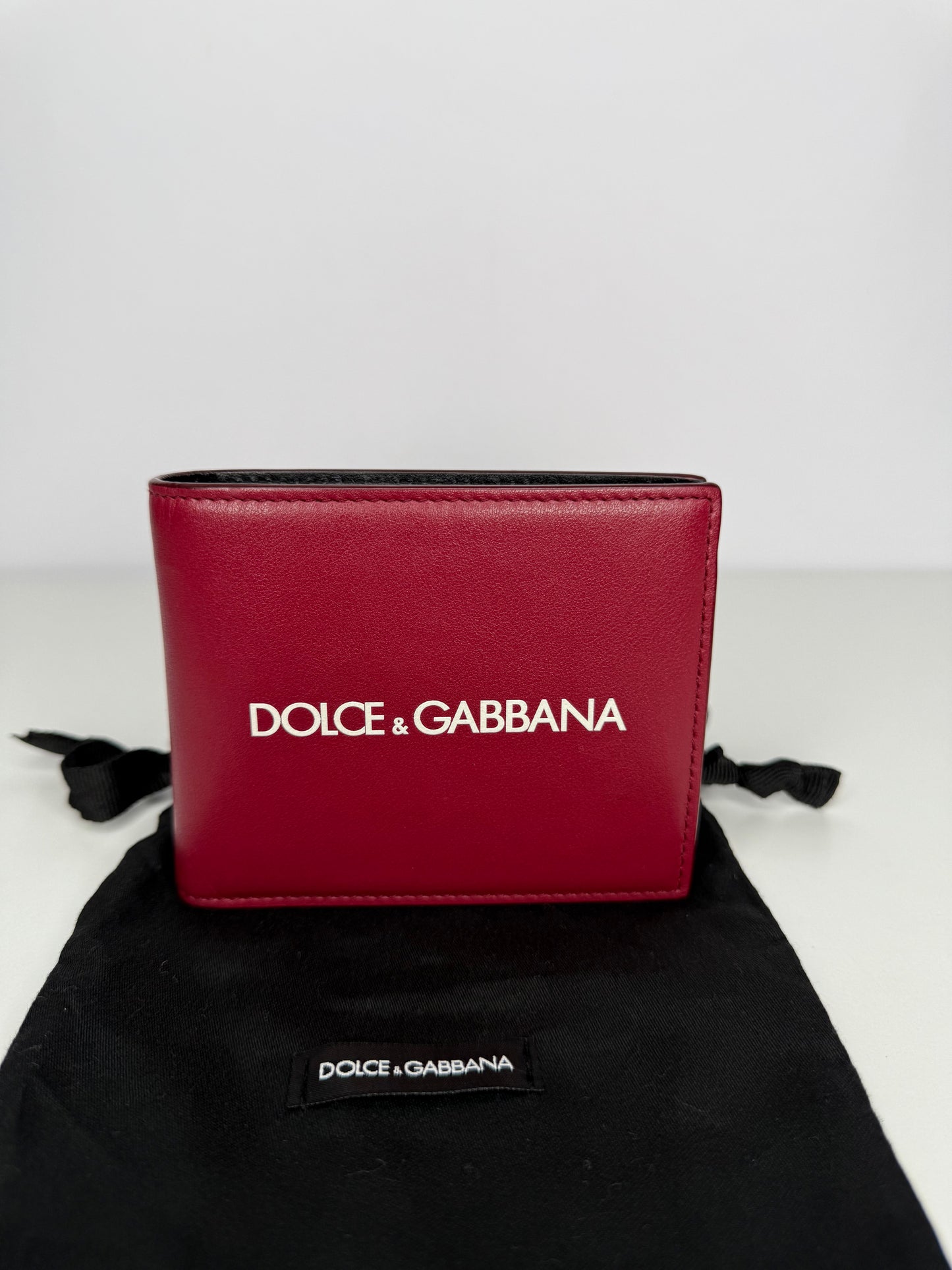 Dolce Gabbana Logo Print Red Leather Bifold Wallet