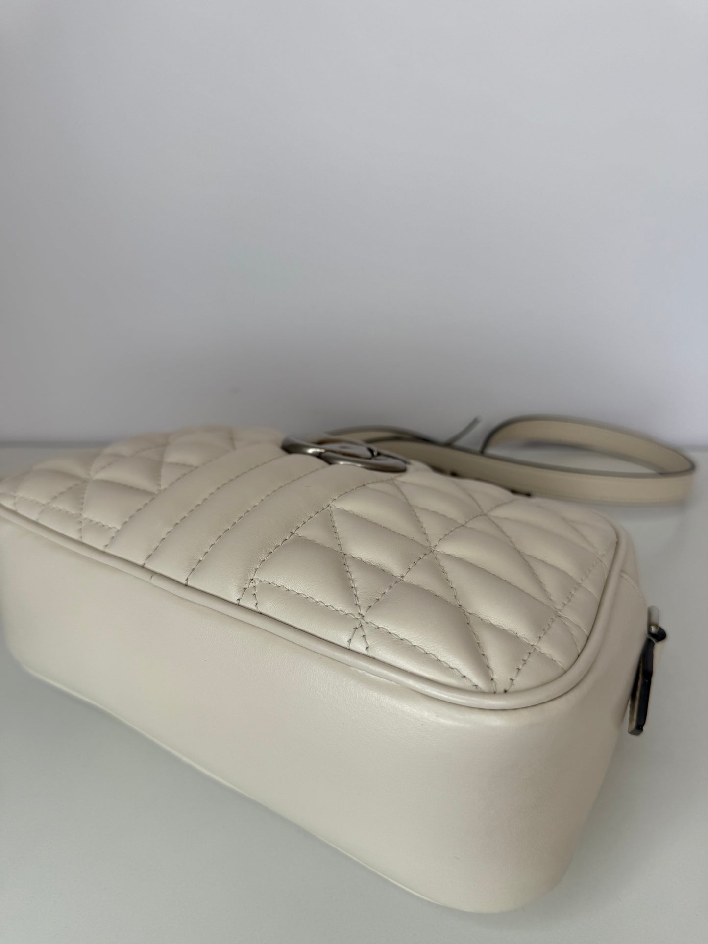 Gucci GG Marmont White Leather Small Camera Bag